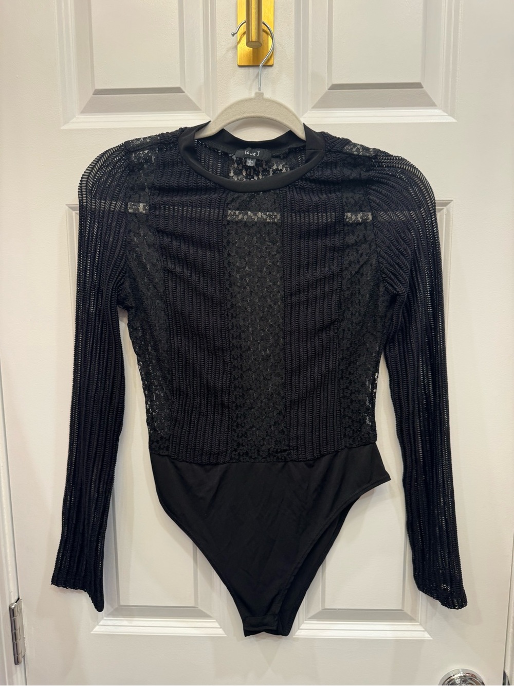 love J Black Lace & Ribbed Knit Long Sleeve Bodysuit